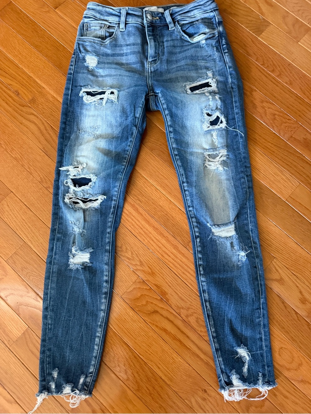 KanCan Distressed Ankle Skinny Jeans - Blue